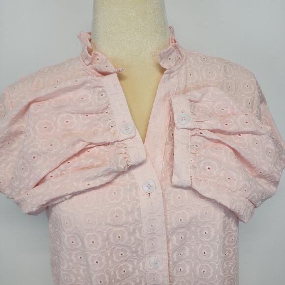 Tommy Hilfiger Eyelet Tiered Babydoll Dress Size 2 Light Pink Relaxed Oversized - Picture 6 of 16